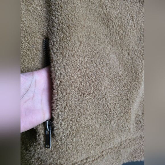 Zara FAUX FUR Sherpa BIKER JACKET TEDDY CAMEL Tan Crop Sz L Moto - Picture 6 of 12